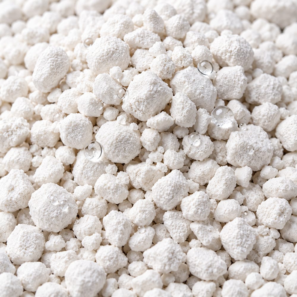 Calcium sulfite granules with water droplets
