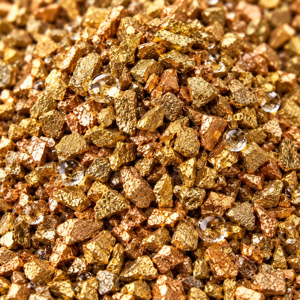 Close-up of copper-zinc KDF-55 granules with water droplets